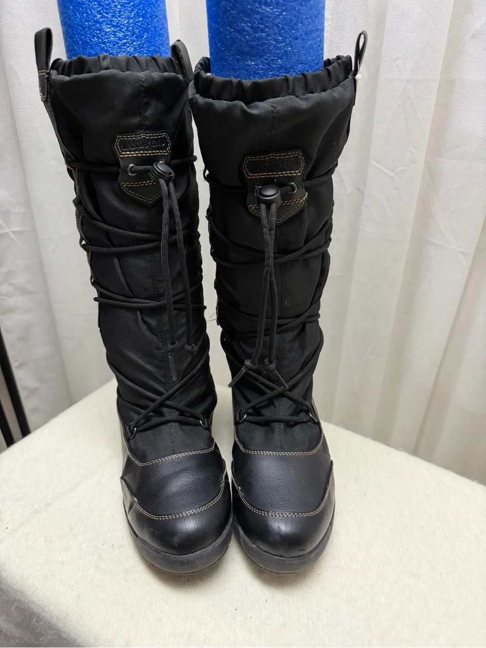 Lands’ End Women’s Tall Winter Snow Boots – Black – Adjustable Bungee Lace